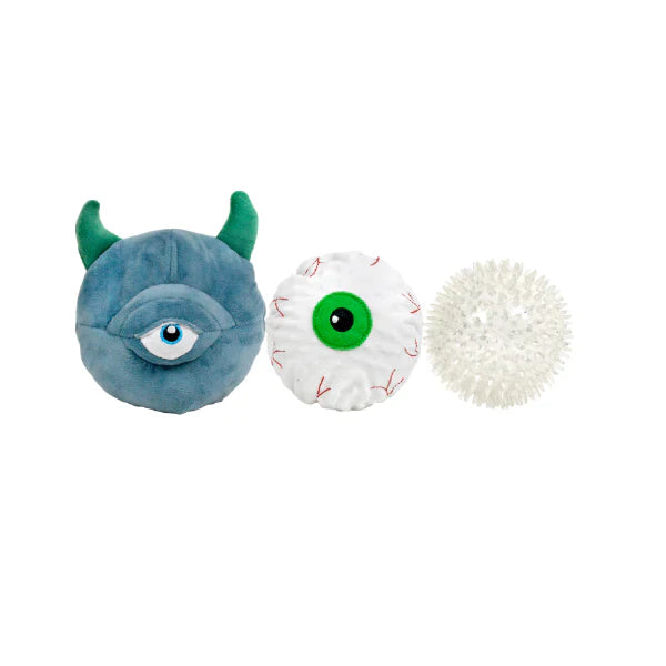 3-In-1 Monster + Eyeball + Squeaky Ball Dog Toy